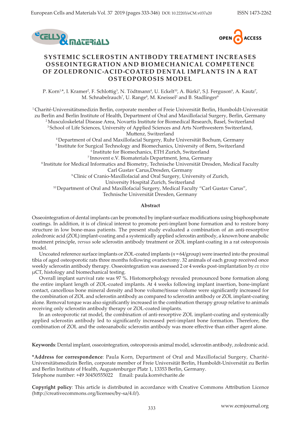 Systemic Sclerostin Antibody Treatment Increases Osseointegration and Biomechanical Competence of Zoledronic-Acid-Coated Dental Implants in a Rat Osteoporosis Model