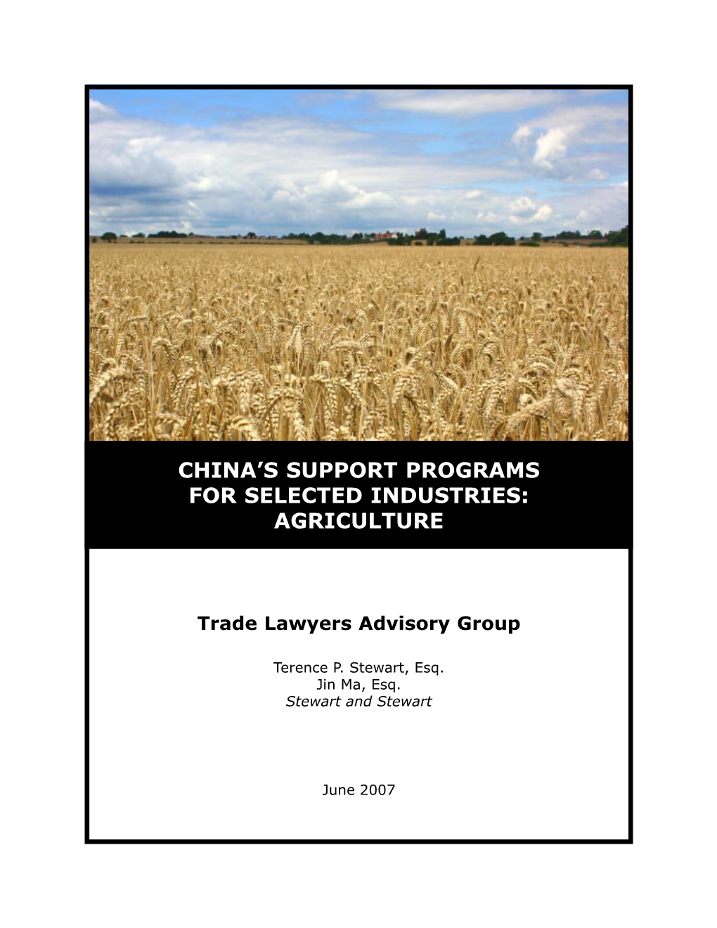 China's Support Programs for Selected Industries
