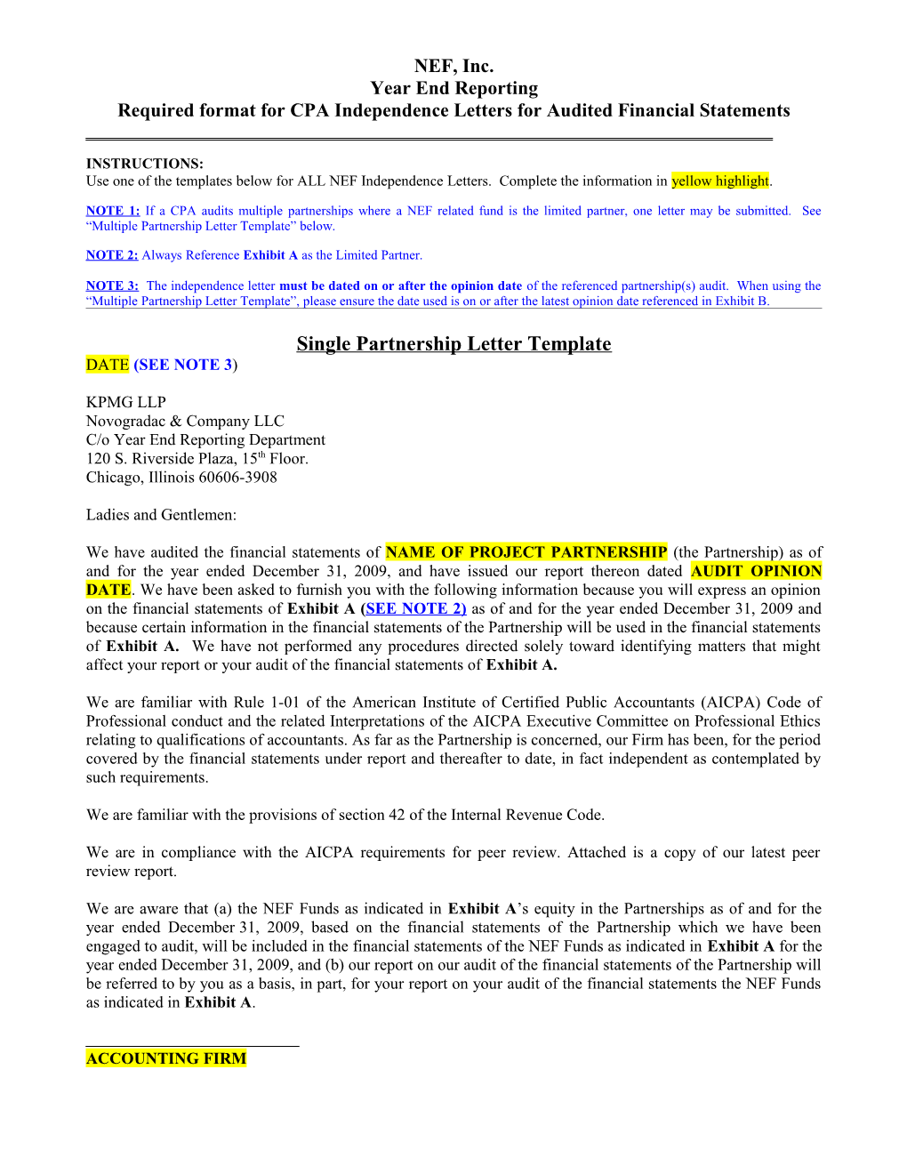 Required Format for CPA Independence Letters for Audited Financial Statements