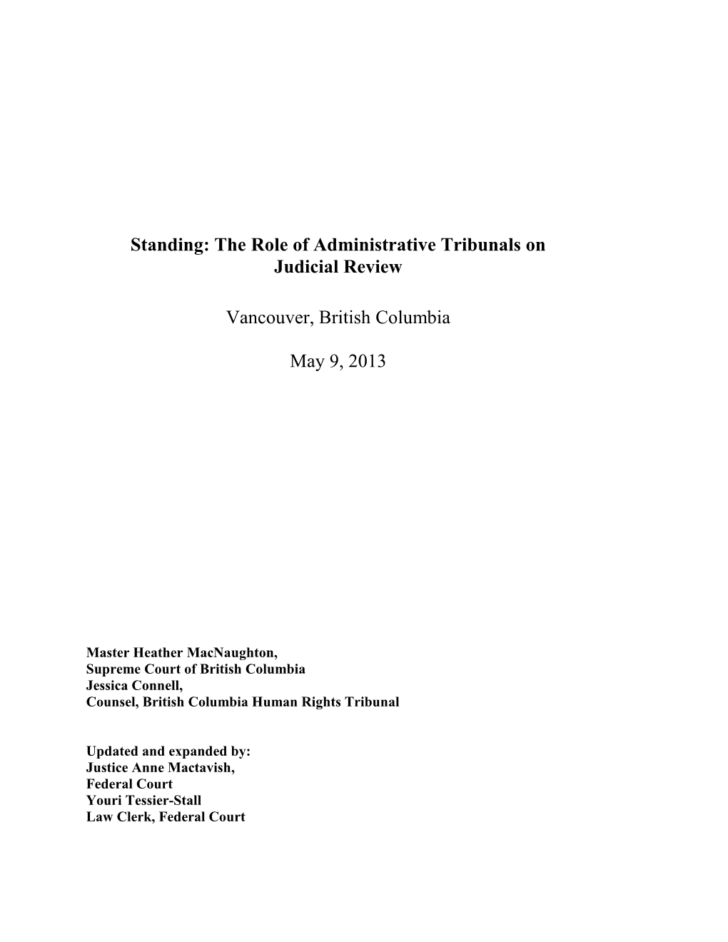 Standing: the Role of Administrative Tribunals on Judicial Review