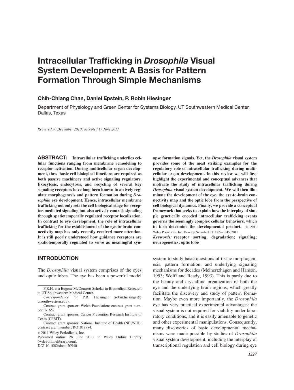 Intracellular Trafficking in Drosophila Visual System Development: a Basis
