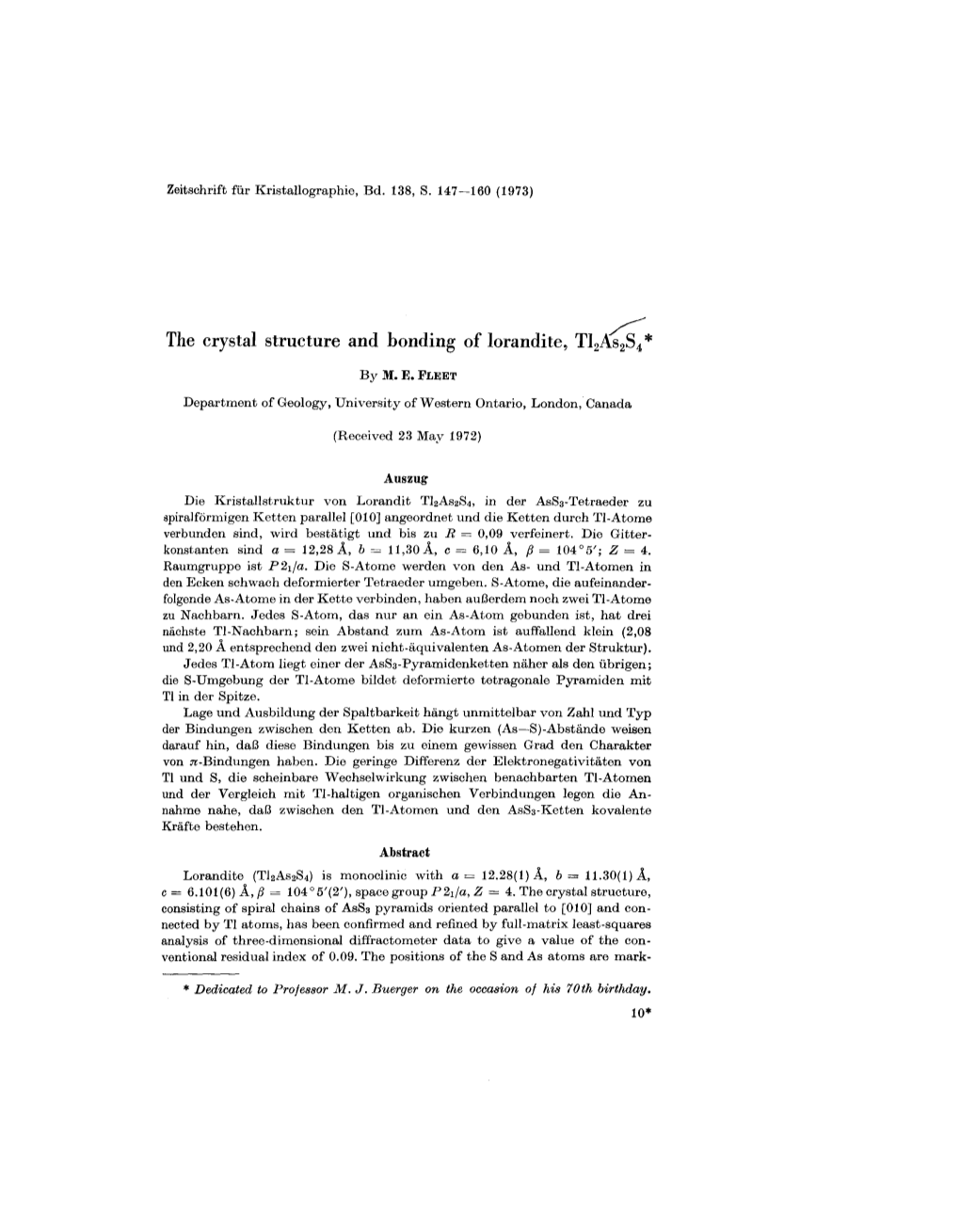 The Crystal Structure and Bonding of Lorandite, TI24'*