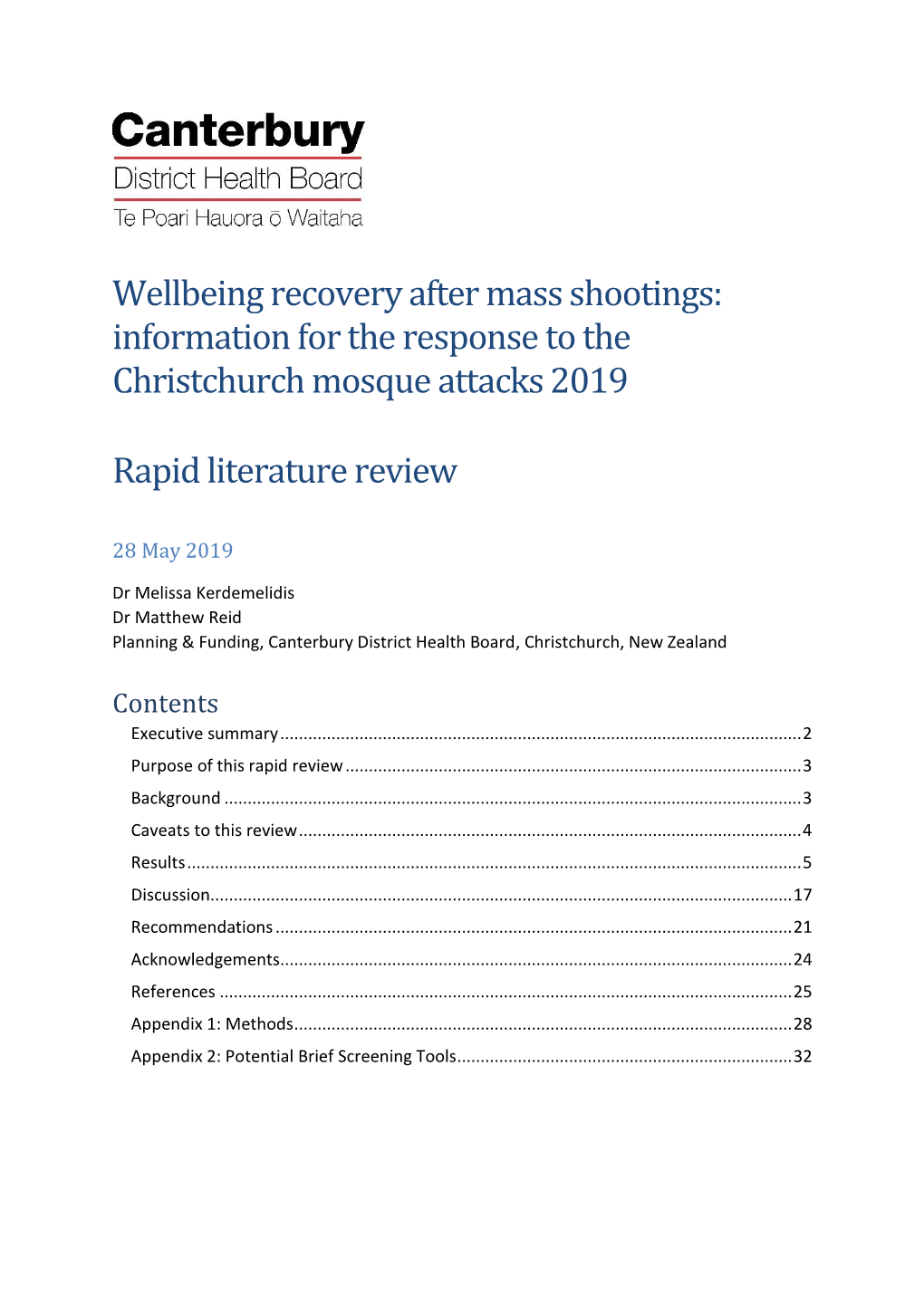 Wellbeing Recovery After Mass Shootings: Information for the Response to the Christchurch Mosque Attacks 2019