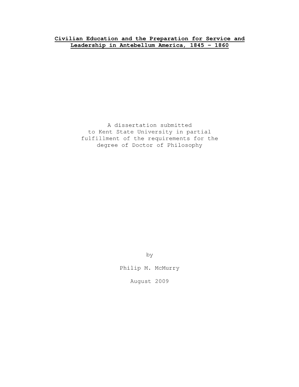 Civilian Education and the Preparation for Service and Leadership in Antebellum America, 1845 – 1860