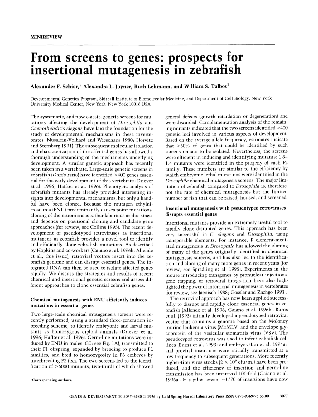 Prospects for Insertional Mutagenesis in Zebrafish