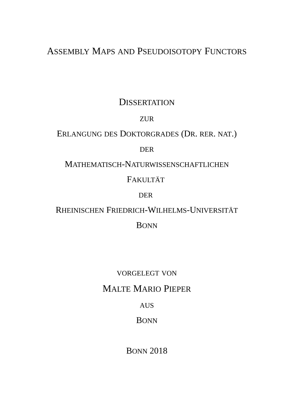 Assembly Maps and Pseudoisotopy Functors