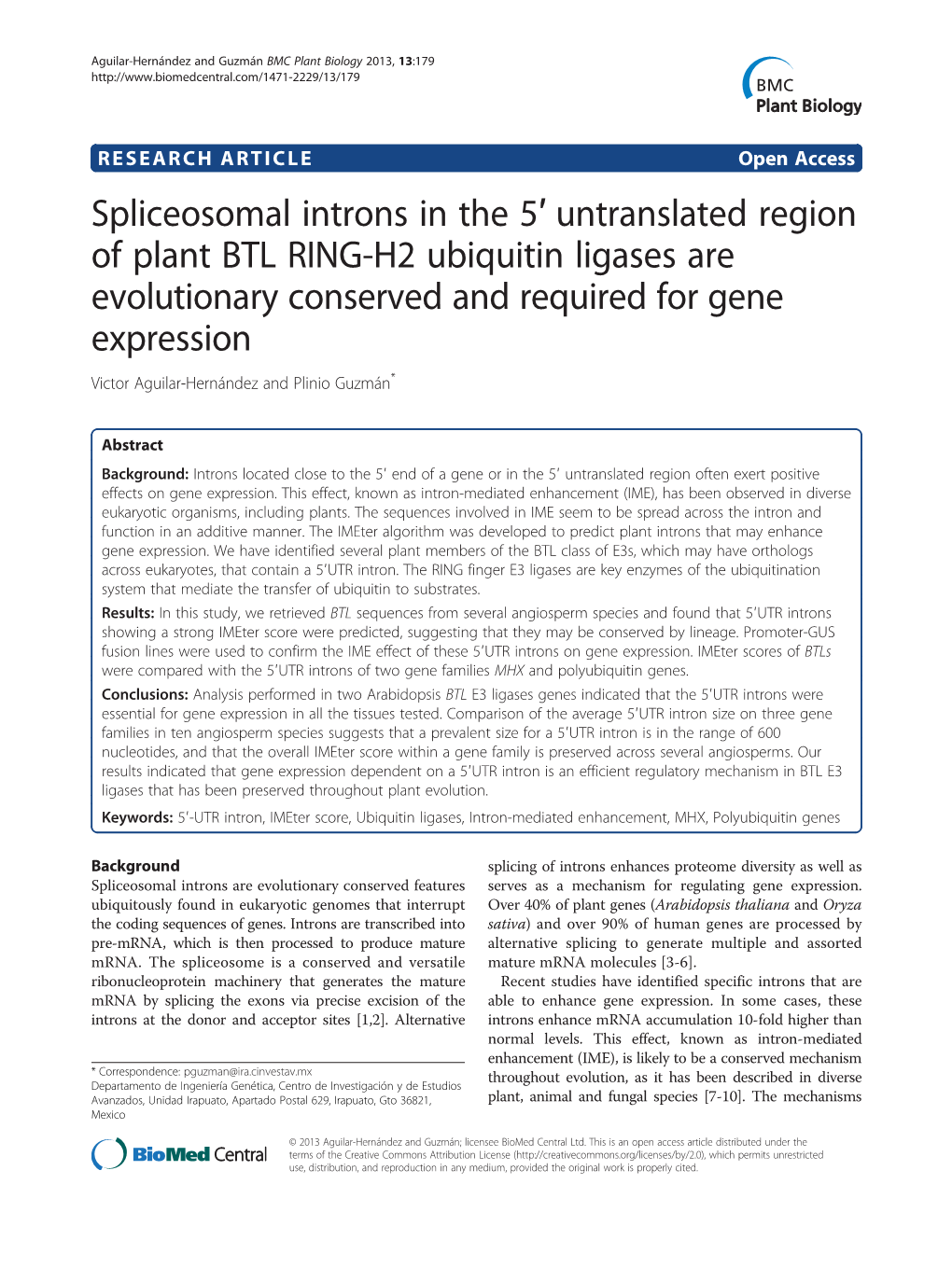 Spliceosomal Introns in the 5′ Untranslated Region of Plant BTL