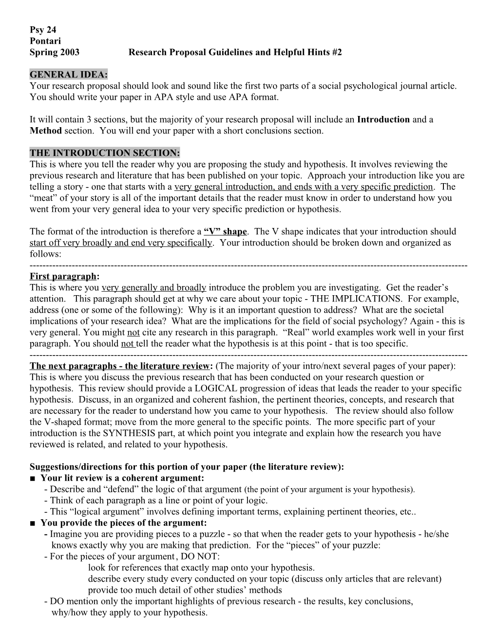 Spring 2003 Research Proposal Guidelines and Helpful Hints #2