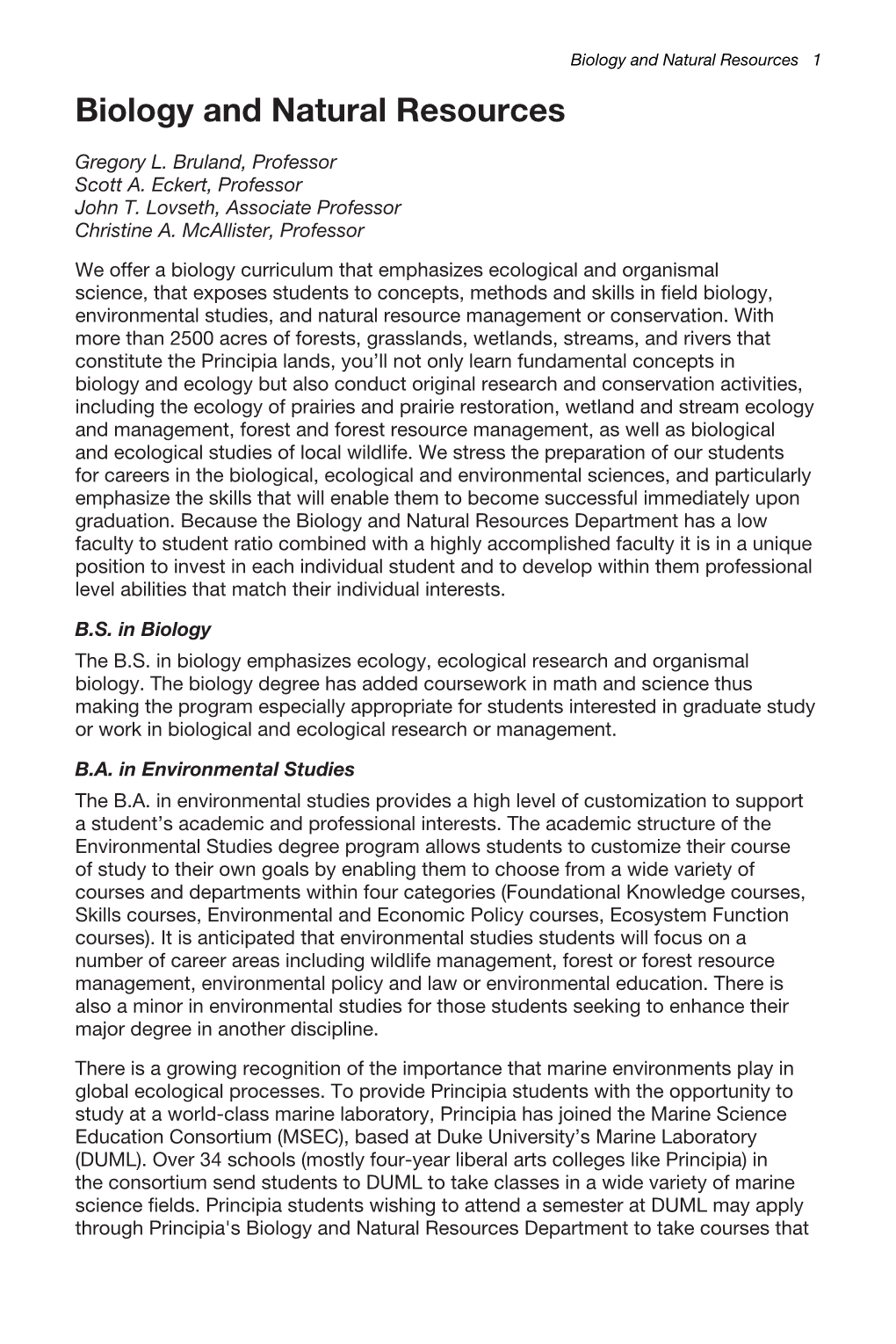 Biology and Natural Resources 1 Biology and Natural Resources