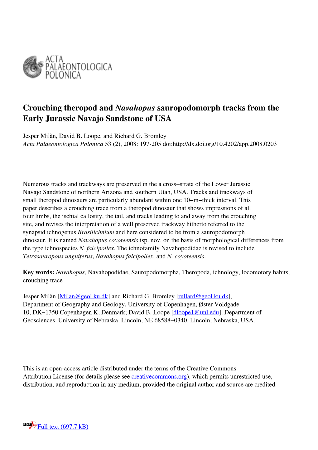 Crouching Theropod and Navahopus Sauropodomorph Tracks from the Early Jurassic Navajo Sandstone of USA