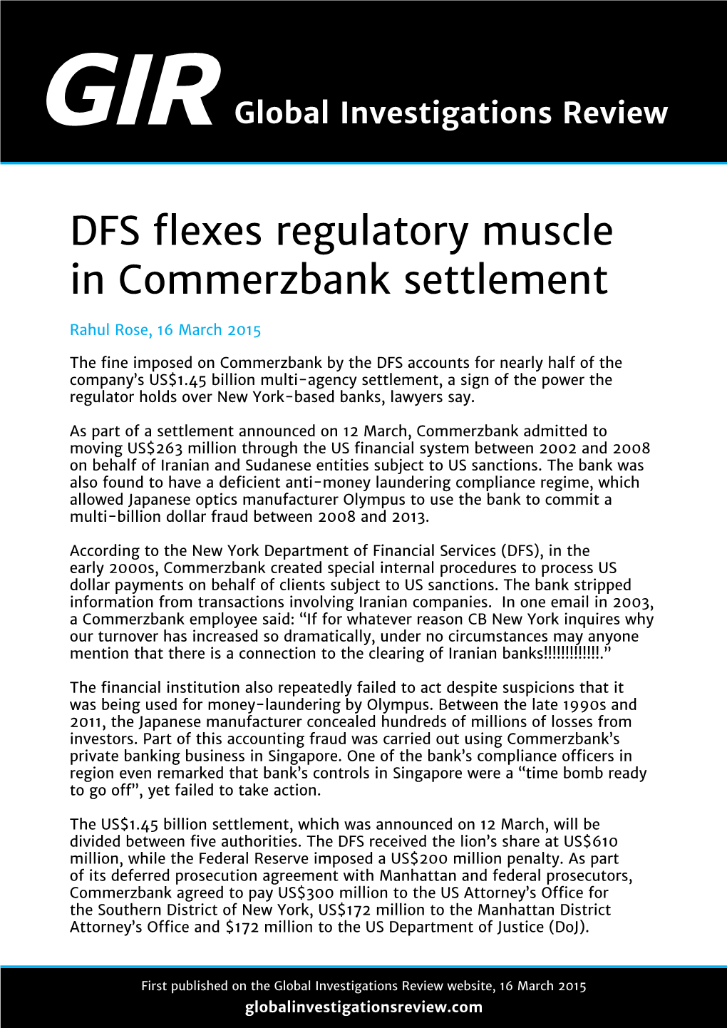 DFS Flexes Regulatory Muscle in Commerzbank Settlement