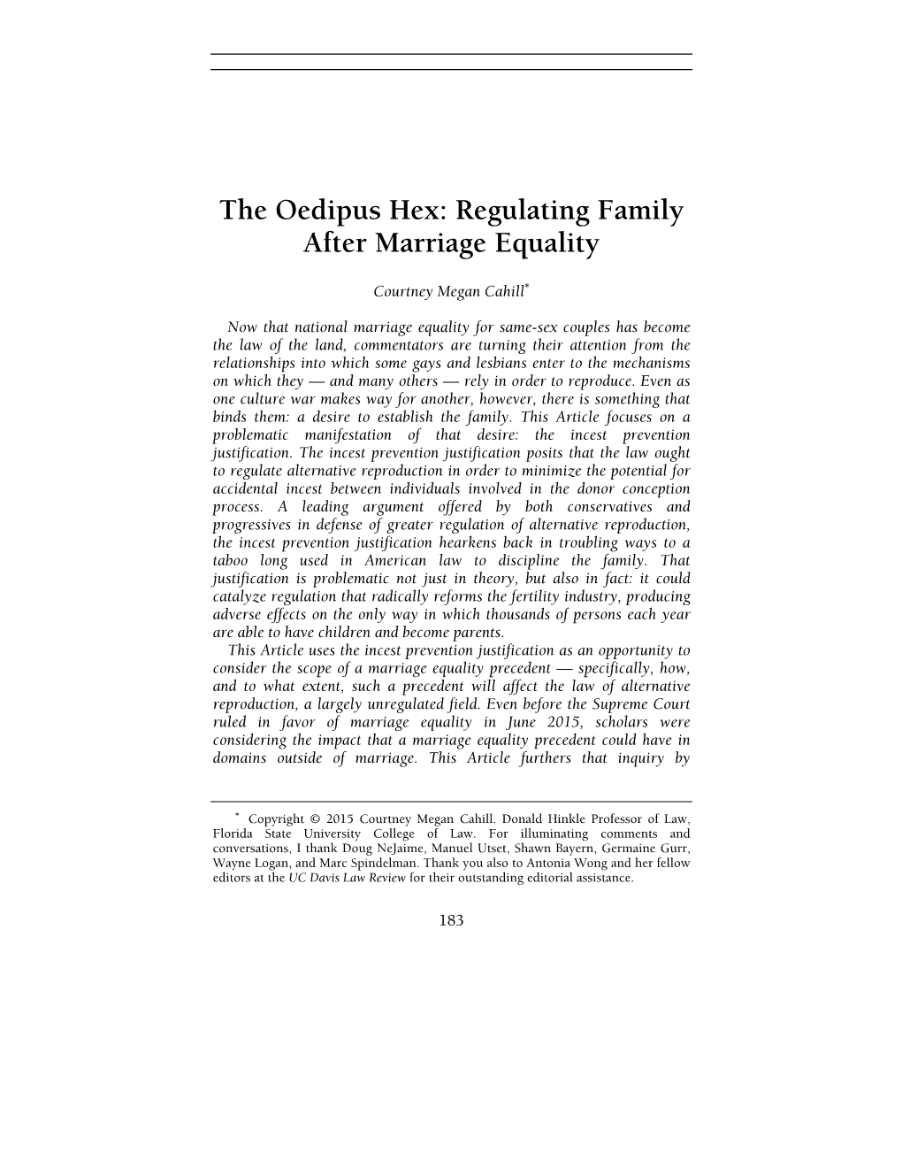 The Oedipus Hex: Regulating Family After Marriage Equality