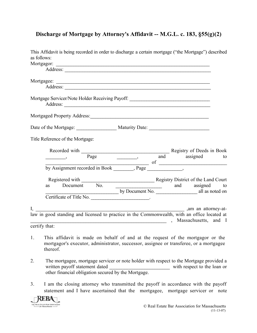 Discharge of Mortgage by Attorney's Affidavit M