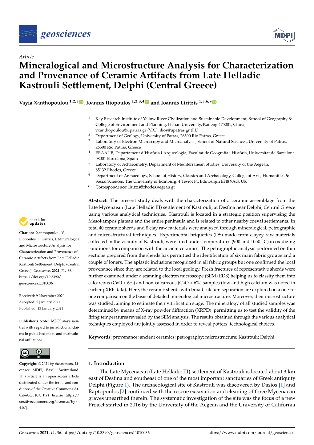 Mineralogical and Microstructure Analysis for Characterization and Provenance of Ceramic Artifacts from Late Helladic Kastrouli Settlement, Delphi (Central Greece)