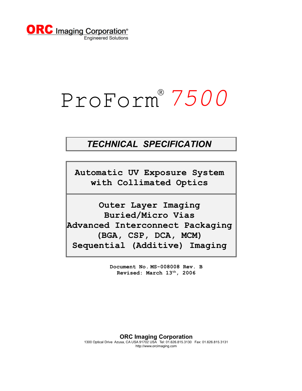 Proform 7500 Collimated UV Exposure System