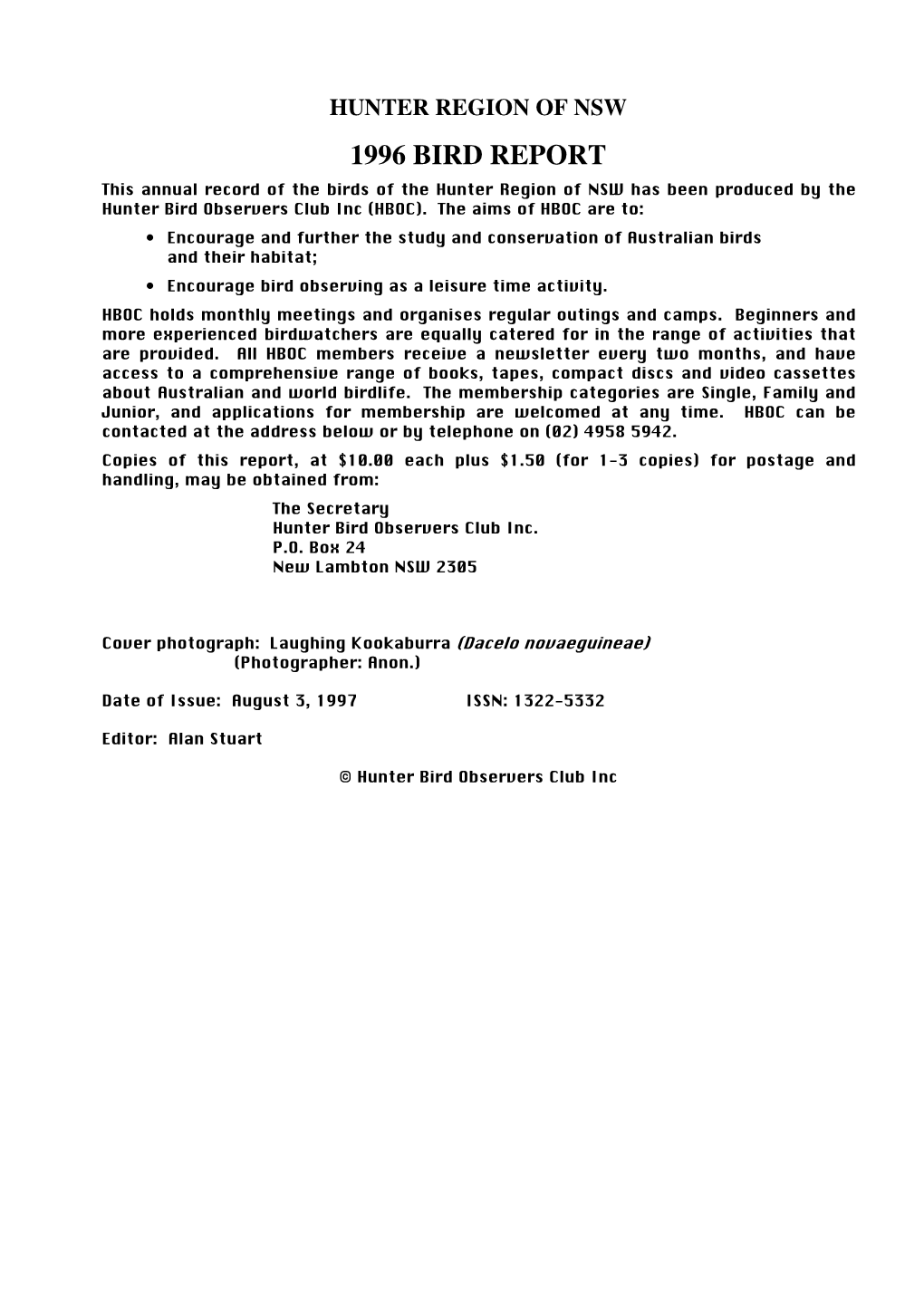 1996 HBOC Bird Report