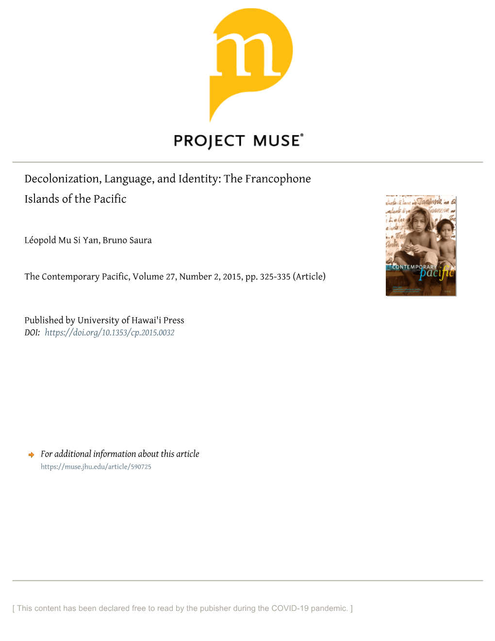 Decolonization, Language, and Identity: the Francophone Islands of the Pacific