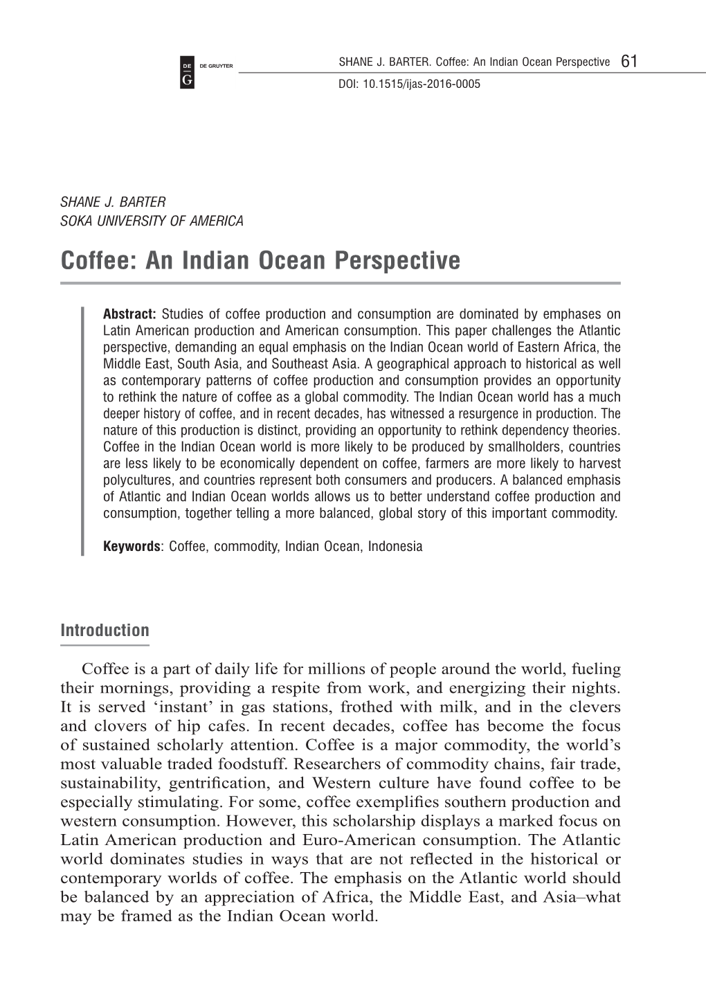 Coffee: an Indian Ocean Perspective 61 DOI: 10.1515/Ijas-2016-0005