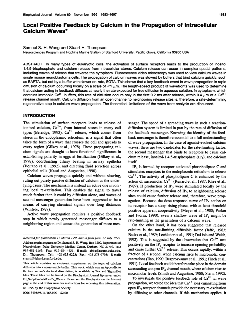 Local Positive Feedback by Calcium in the Propagation of Intracellular Calcium Waves*