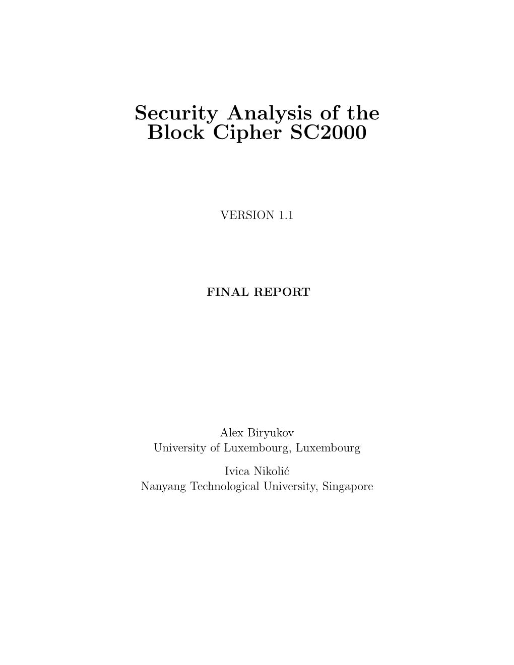 Security Analysis of the Block Cipher SC2000