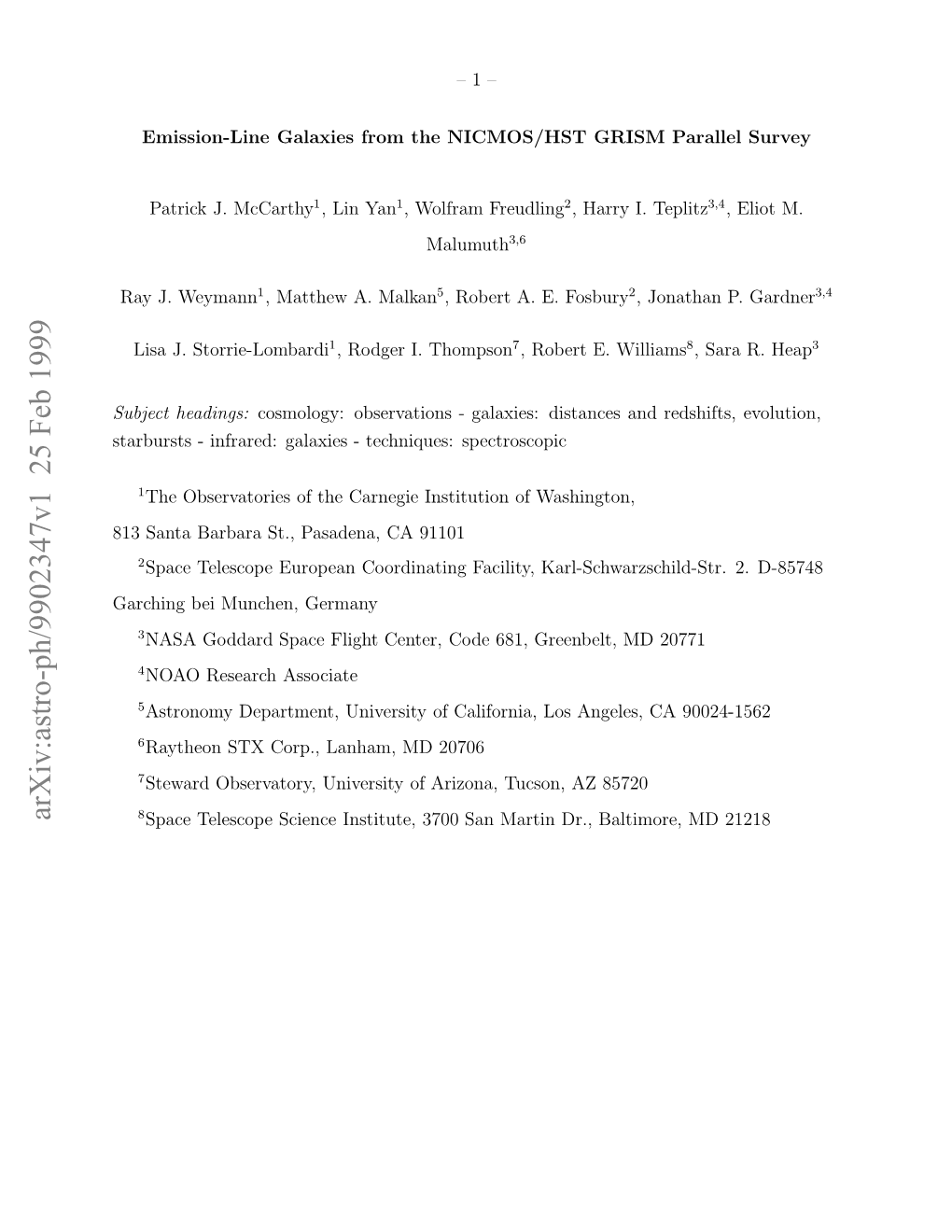 Emission-Line Galaxies from the NICMOS/HST GRISM Parallel Survey