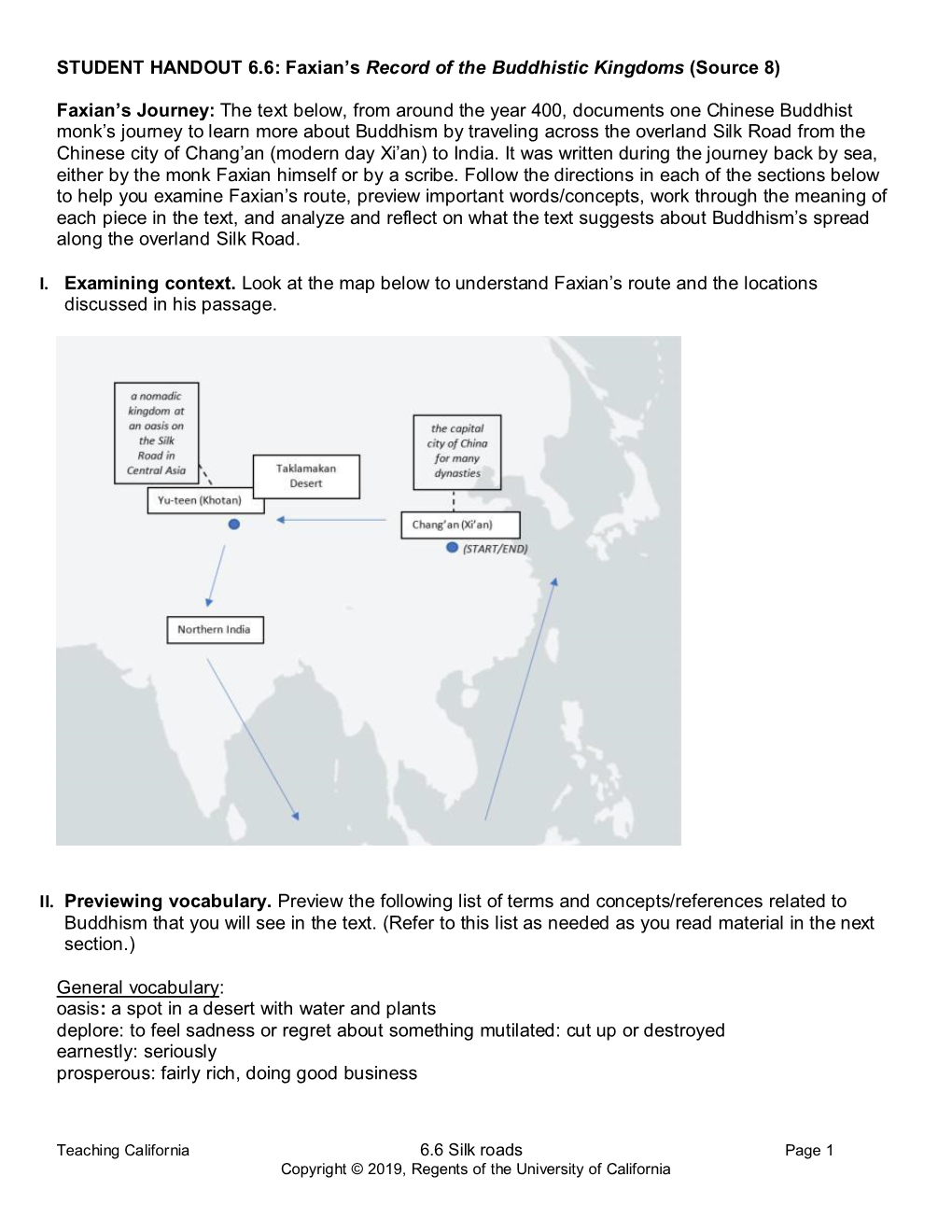 STUDENT HANDOUT 6.6: Faxian's Record of the Buddhistic Kingdoms