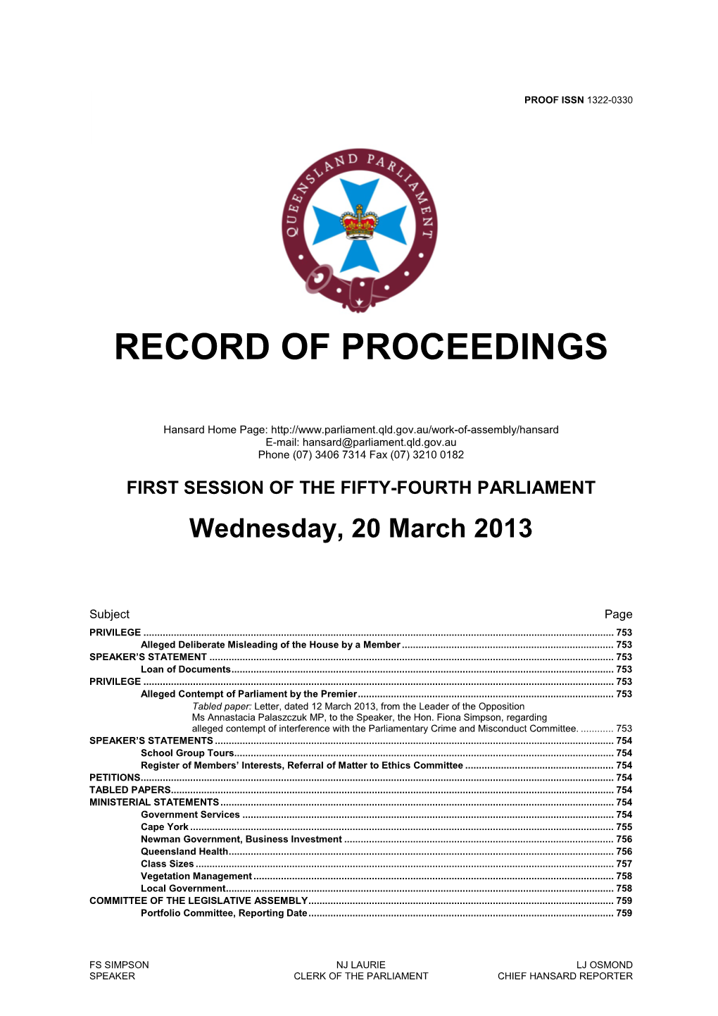 Record of Proceedings