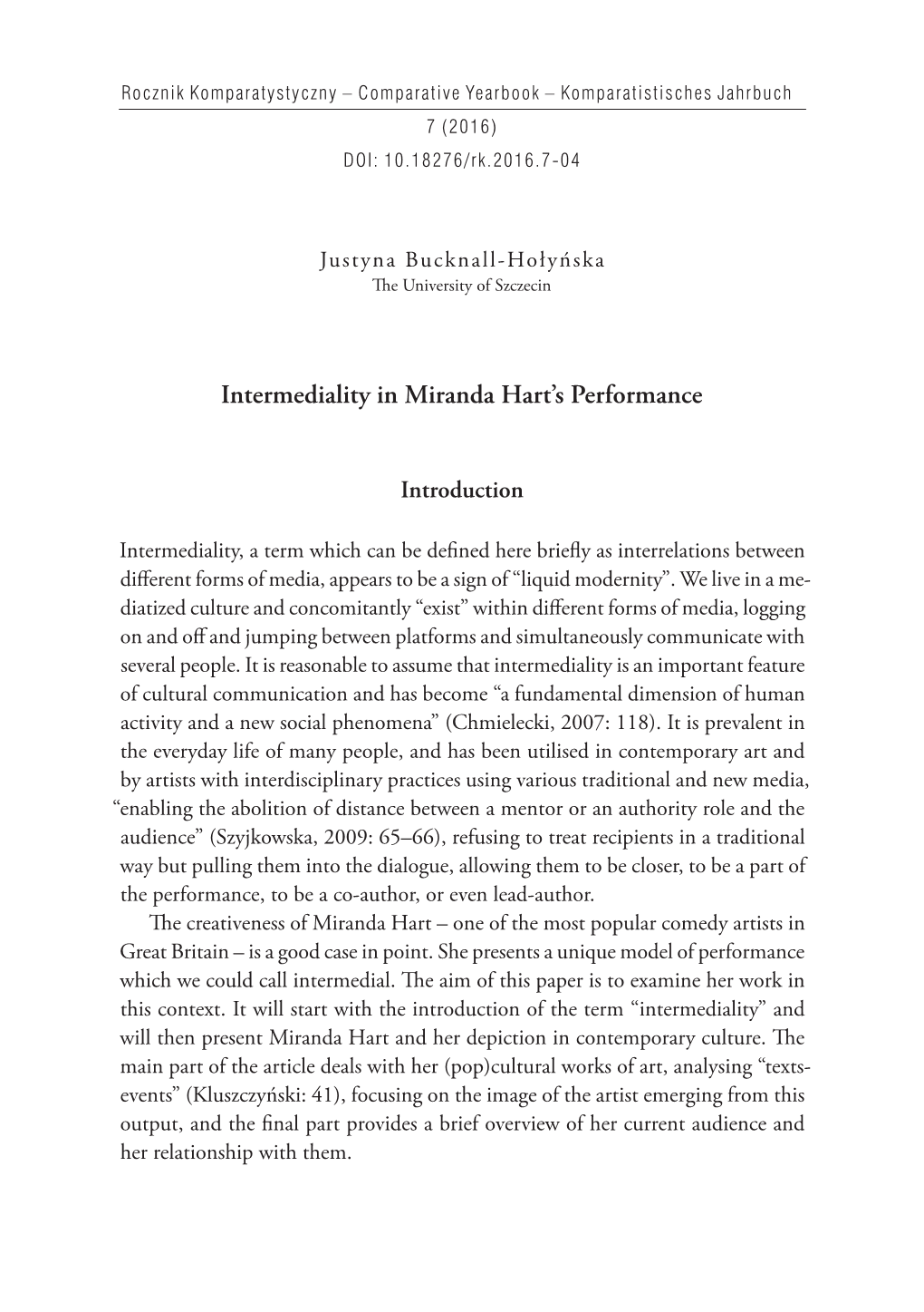 Intermediality in Miranda Hart's Performance