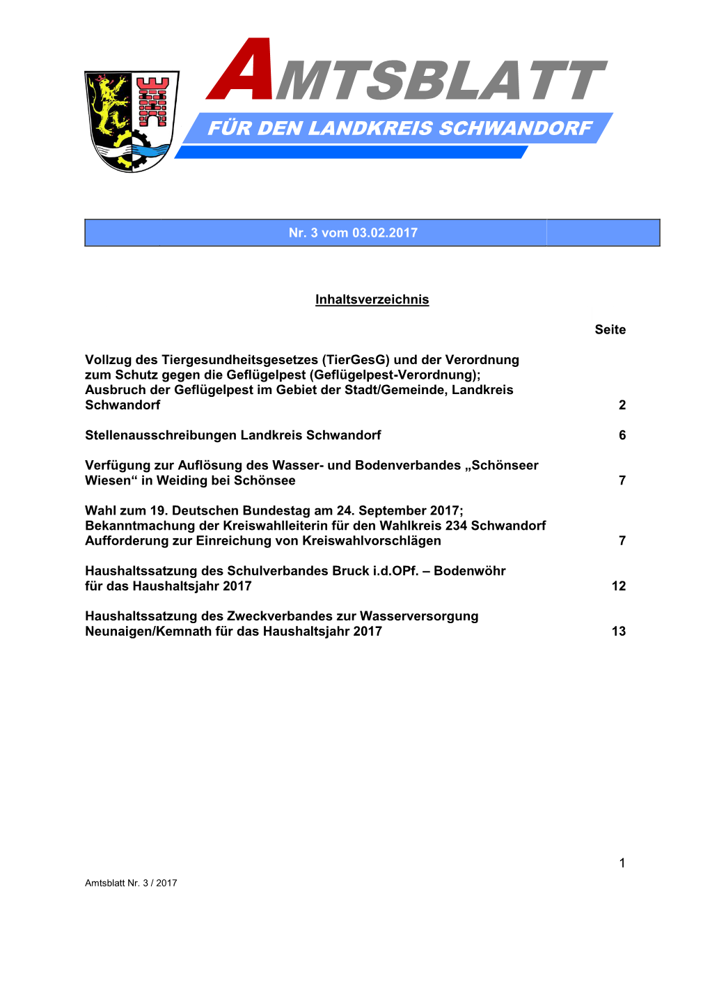 Amtsblatt Für Den Landkreis Schwandorf