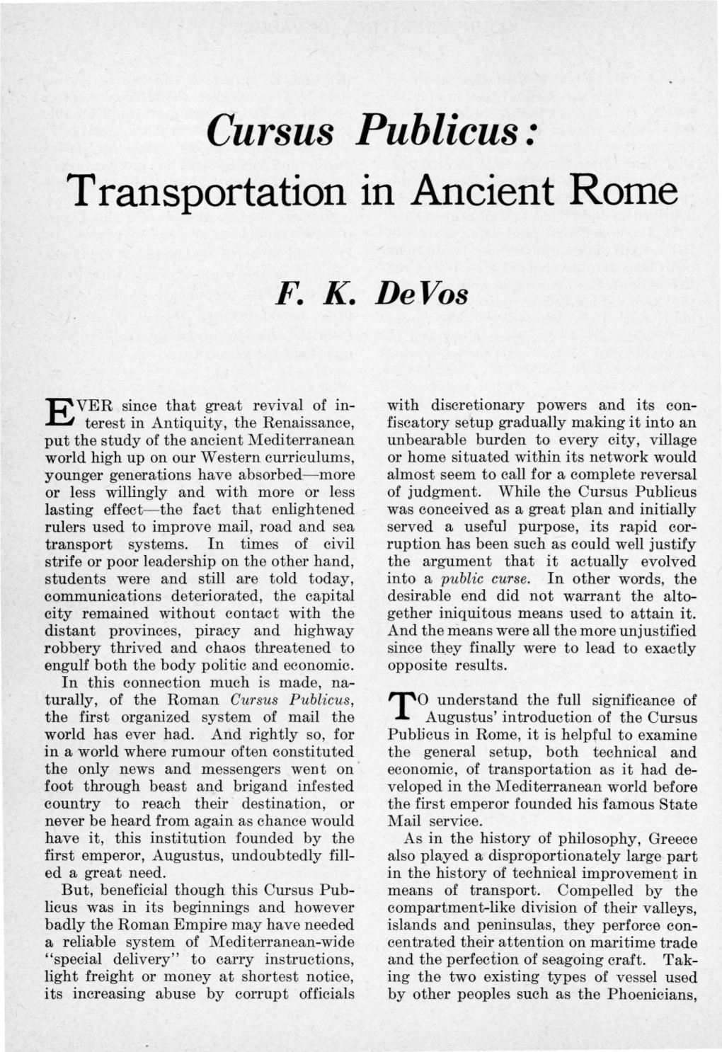 Cursus Publicus: Transportation in Ancient Rome