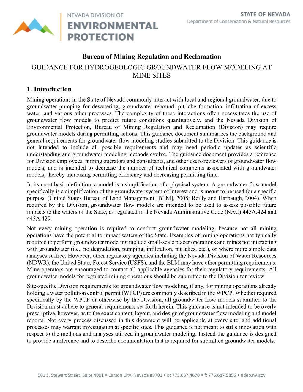 Guidance for Hydrogeologic Groundwater Flow Modeling at Mine Sites