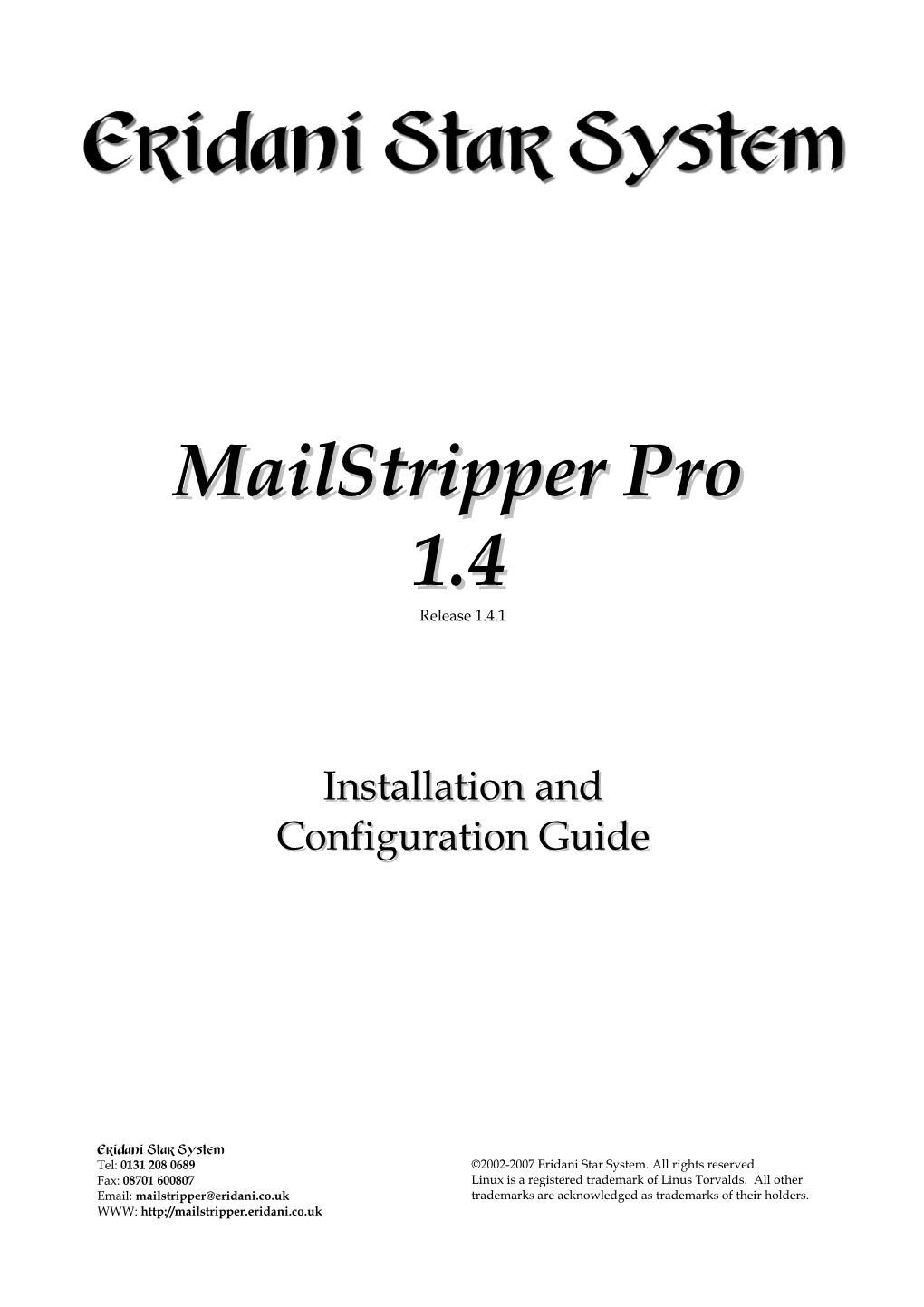 Mailstripper Pro User Guide 1 Eridani Star System INSTALLATION