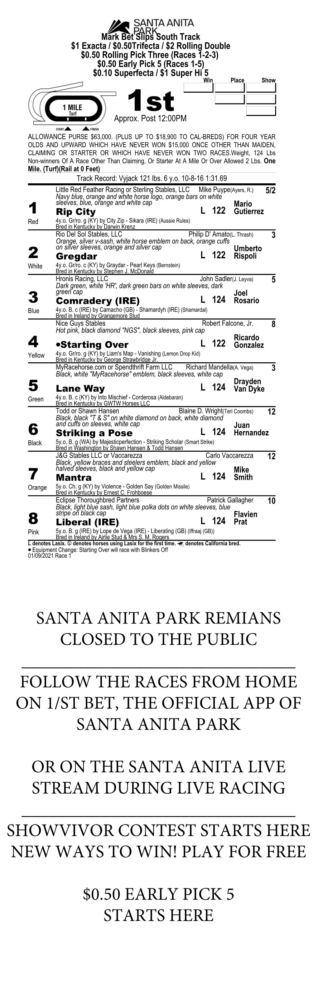 Santa Anita Park Remians Closed to the Public Follow