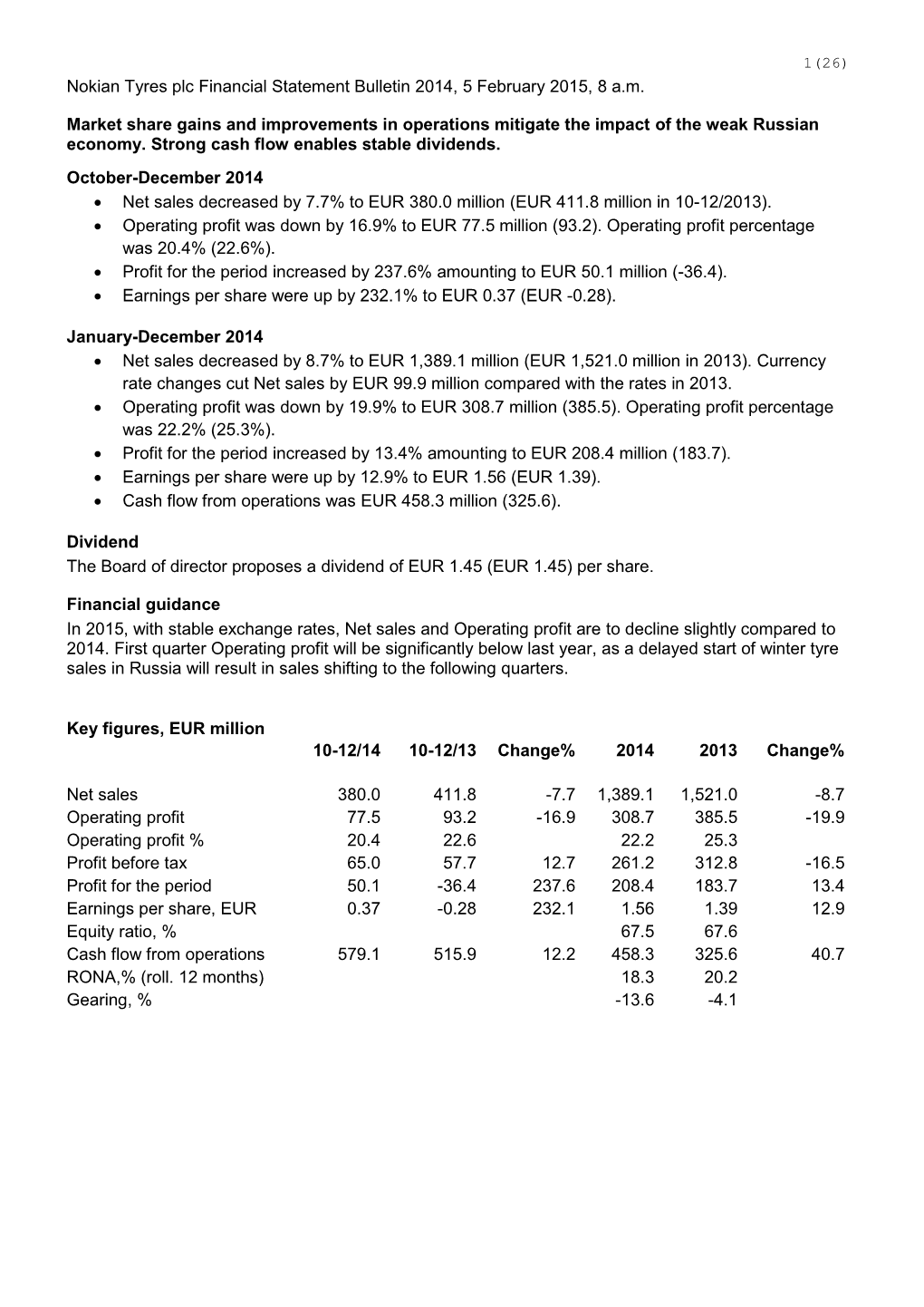 Financial Statement Bulletin 2014, 5 February 2015, 8 A.M