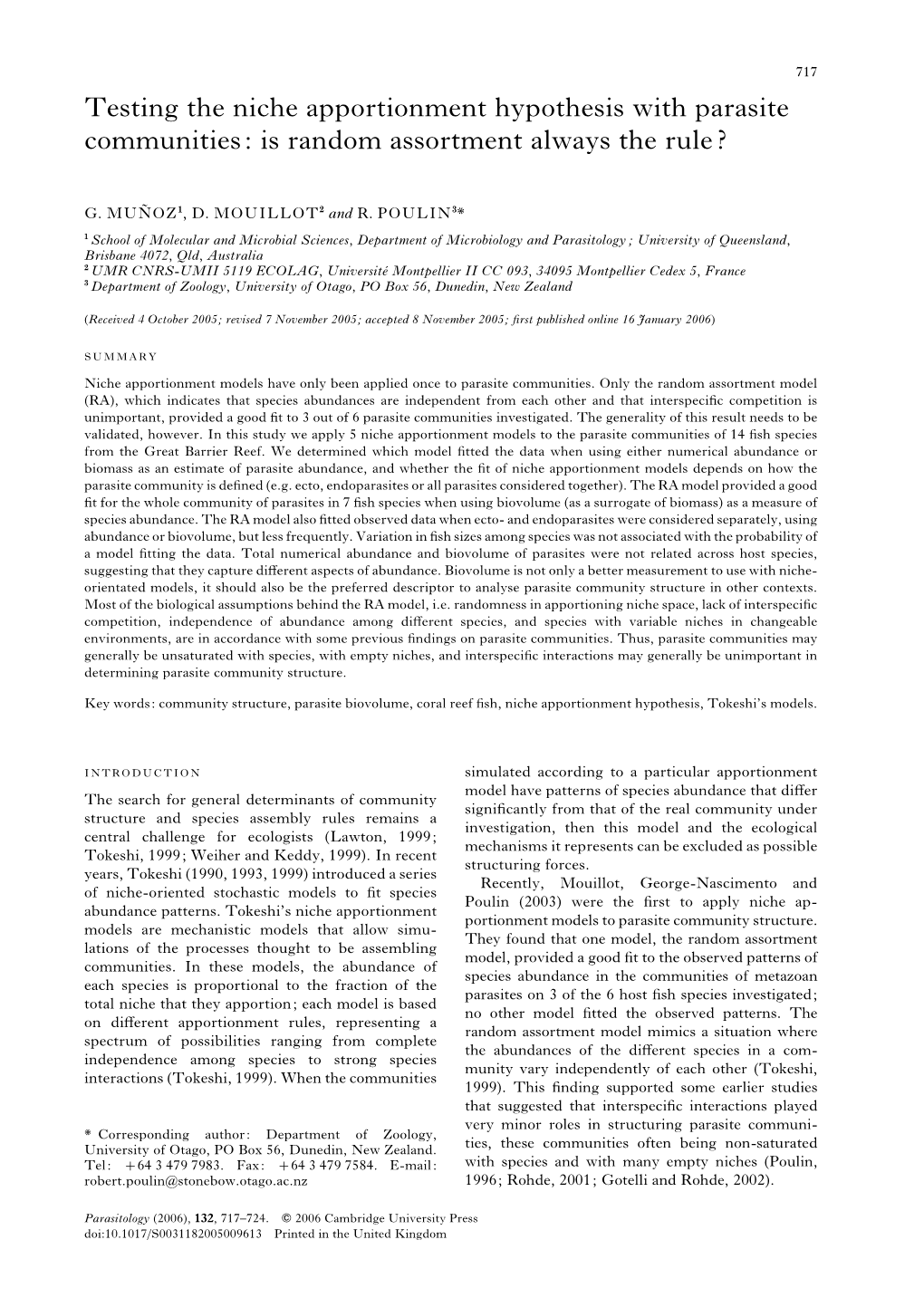 Testing the Niche Apportionment Hypothesis with Parasite Communities: Is Random Assortment Always the Rule?