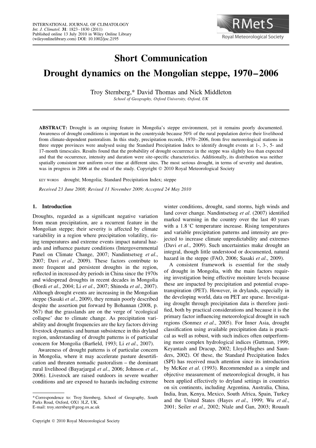 Drought Dynamics on the Mongolian Steppe, 19702006