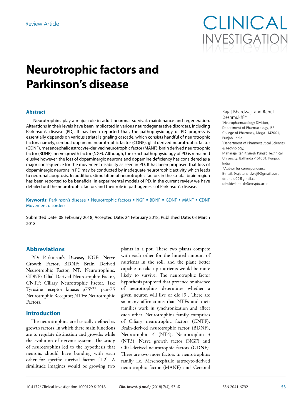 Neurotrophic Factors and Parkinson's Disease