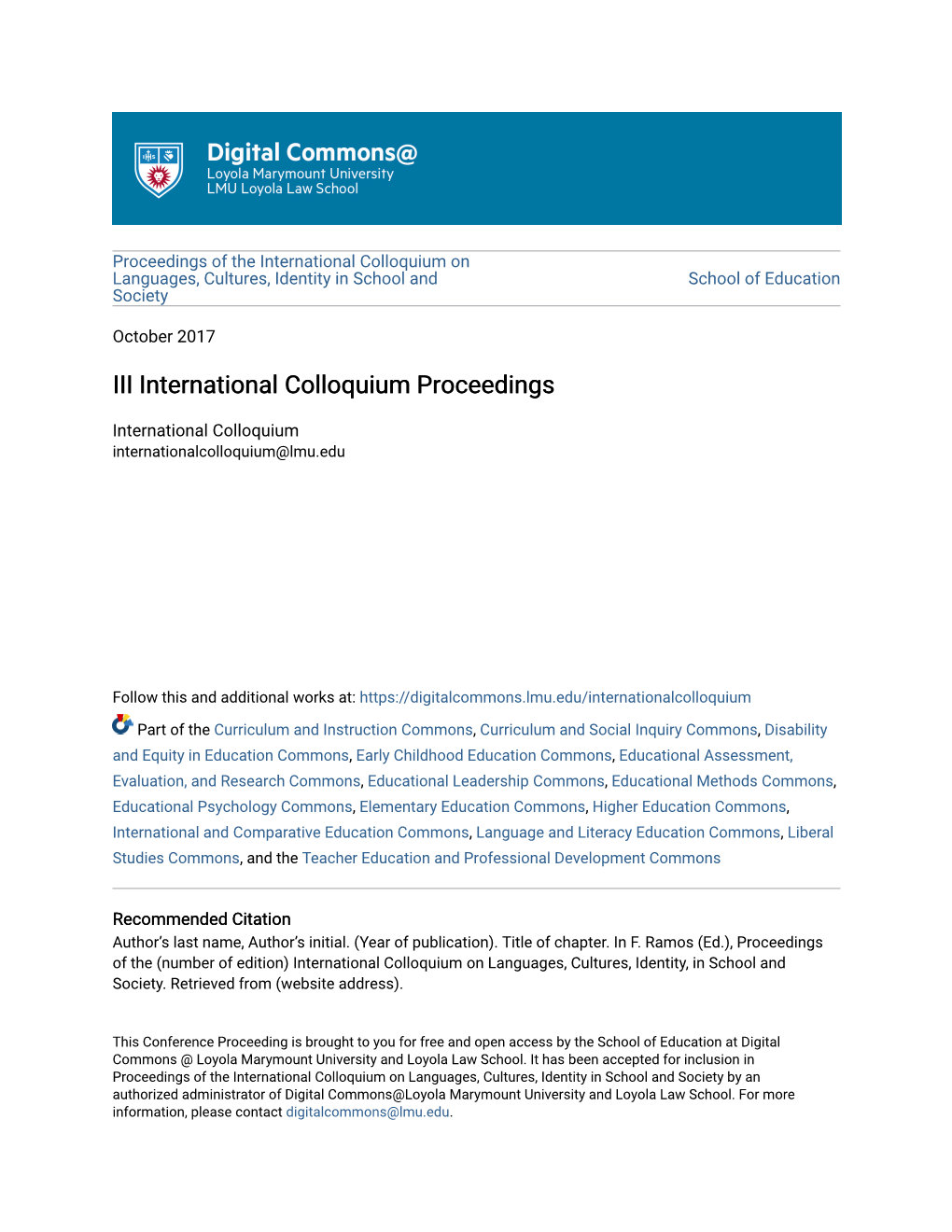 III International Colloquium Proceedings