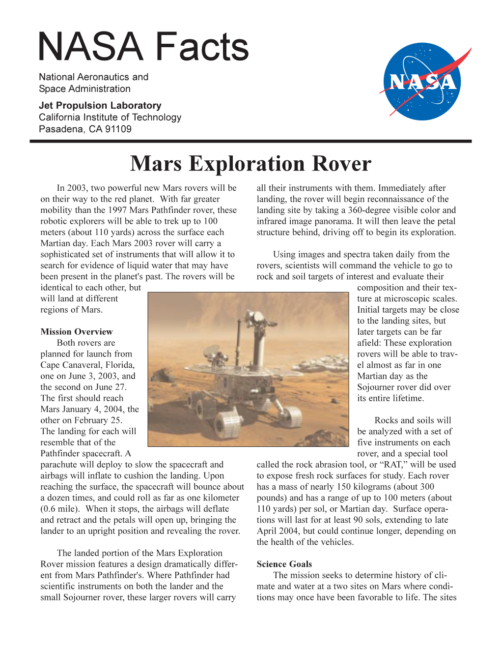 Mars Exploration Rover in 2003, Two Powerful New Mars Rovers Will Be All Their Instruments with Them