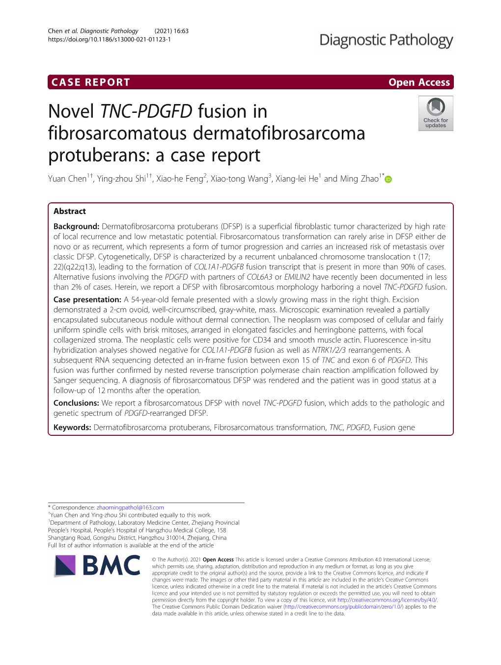 Novel TNC-PDGFD Fusion in Fibrosarcomatous