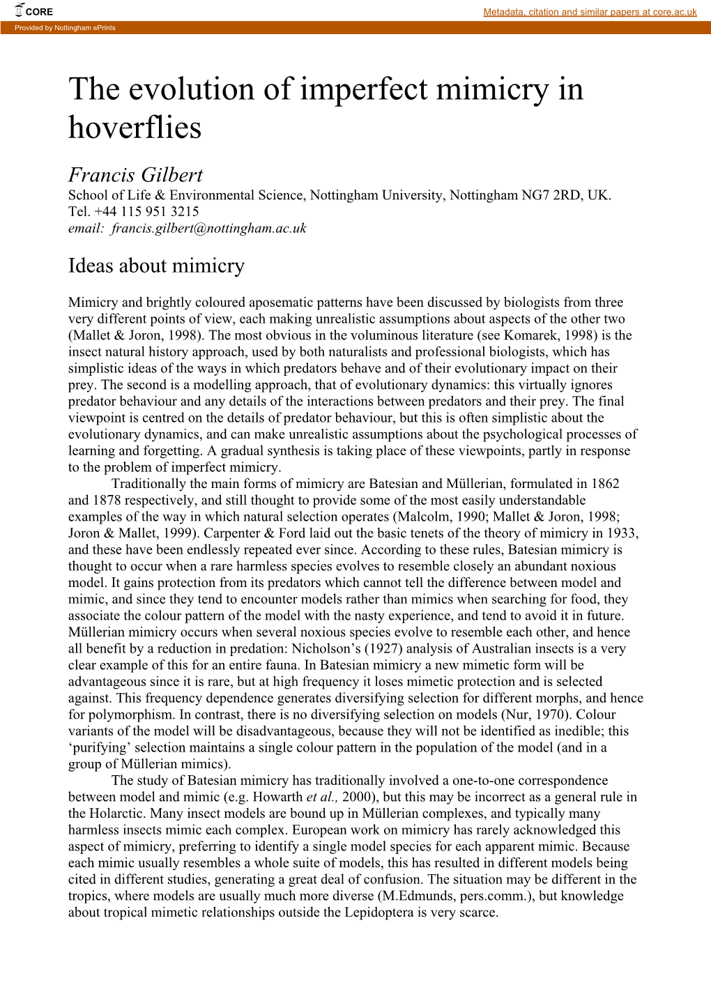 Imperfect Mimicry in Hoverflies