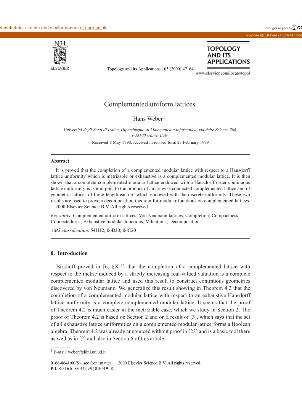 Complemented Uniform Lattices