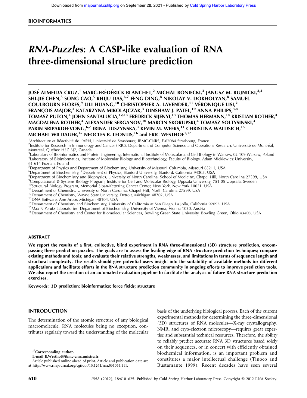 A CASP-Like Evaluation of RNA Three-Dimensional Structure Prediction