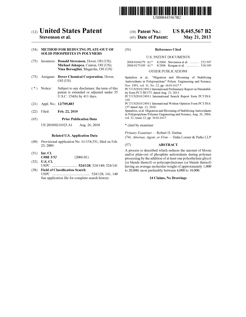 (12) United States Patent (10) Patent No.: US 8.445,567 B2 Stevenson Et Al