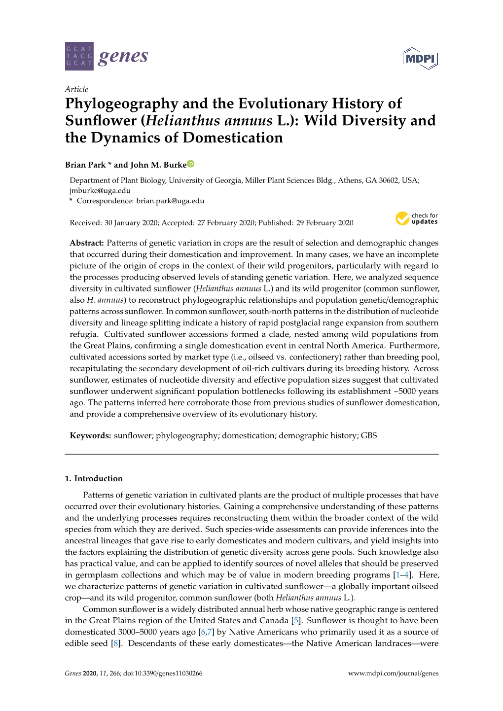 (Helianthus Annuus L.): Wild Diversity and the Dynamics of Domestication