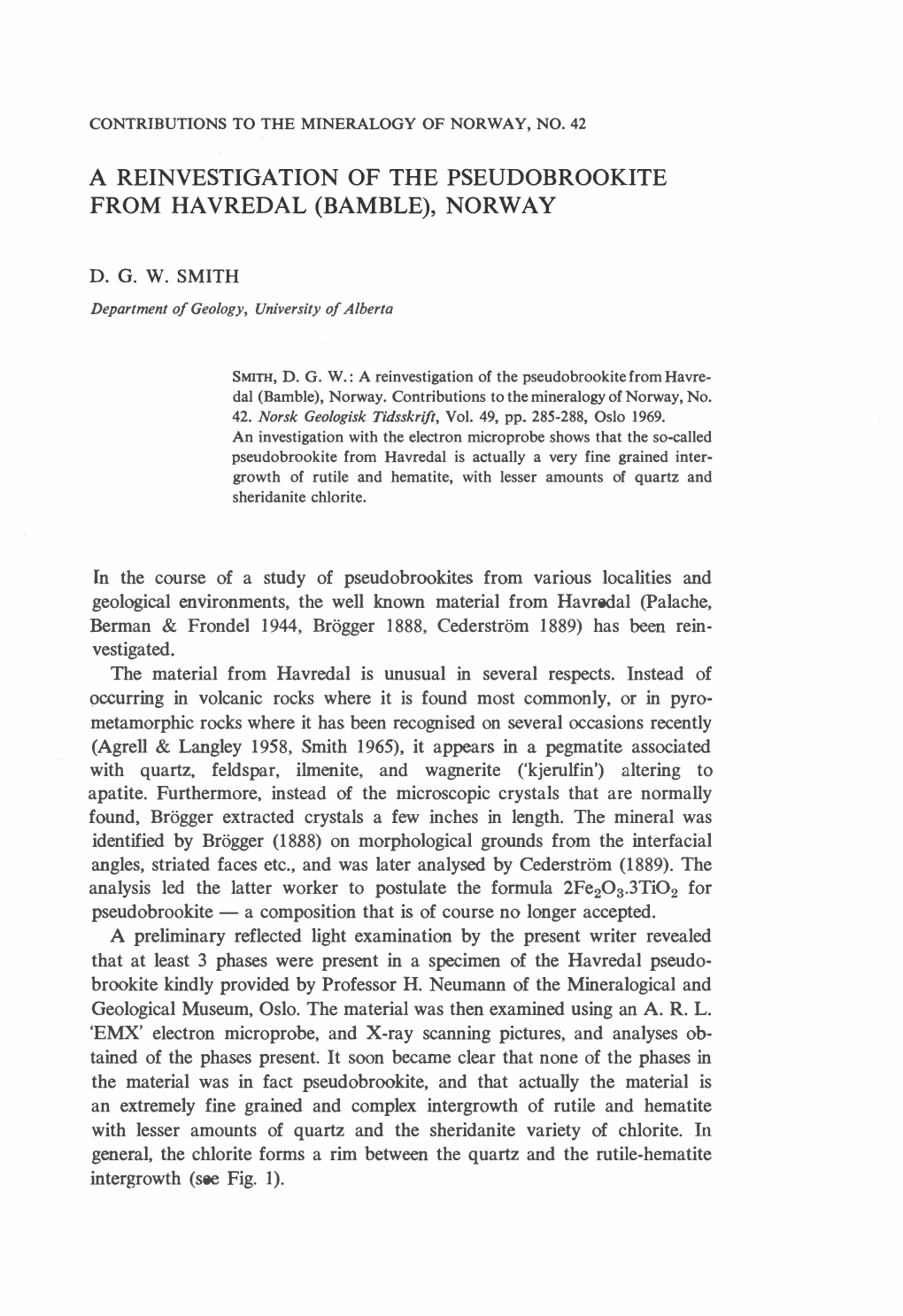 A Reinvestigation of the Pseudobrookite from Havredal (Bamble), Norway