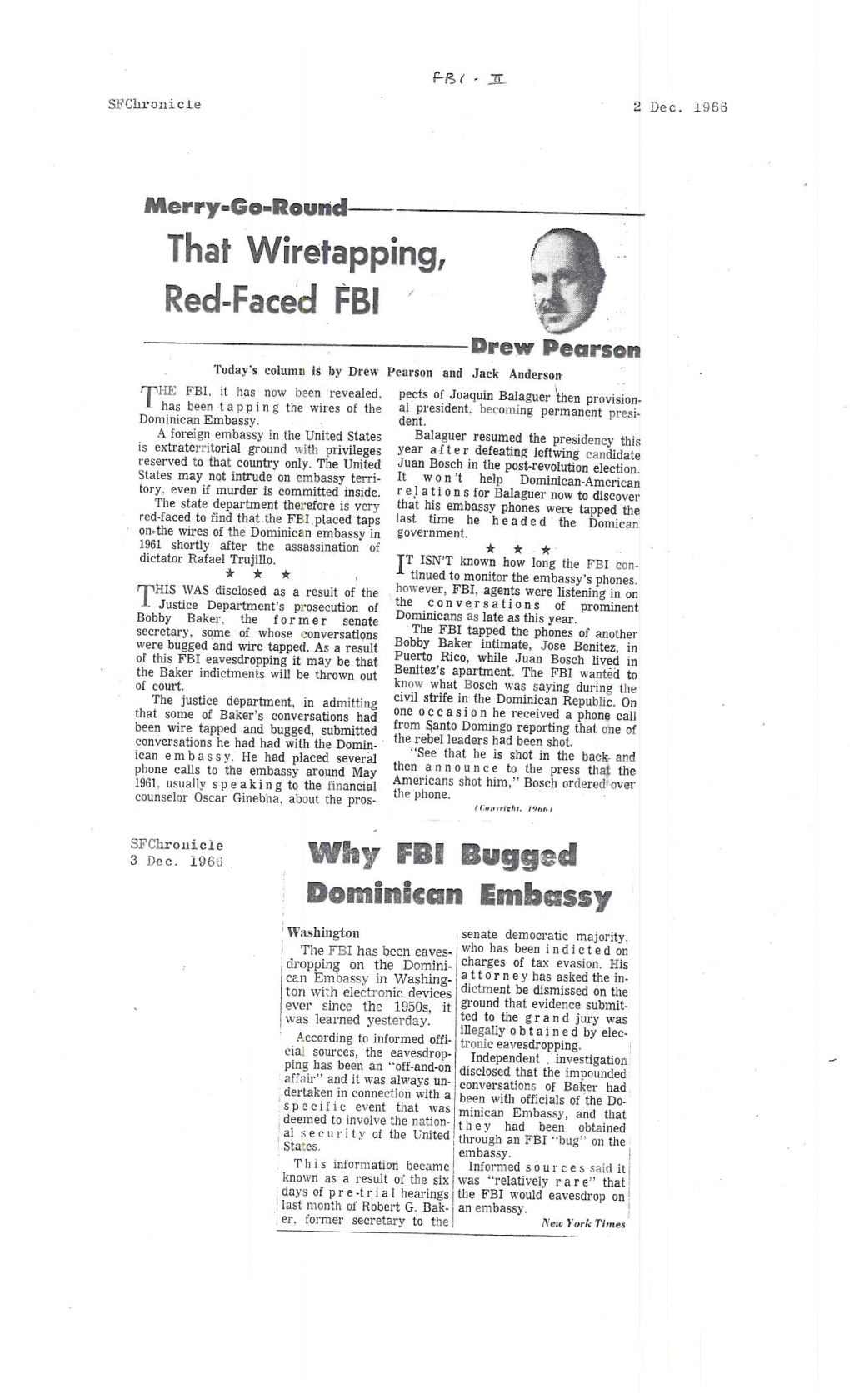 That Wiretapping, Red-Faced FBI Drew Pearson Today's Column Is by Drew Pearson and Jack Anderson HE FBI