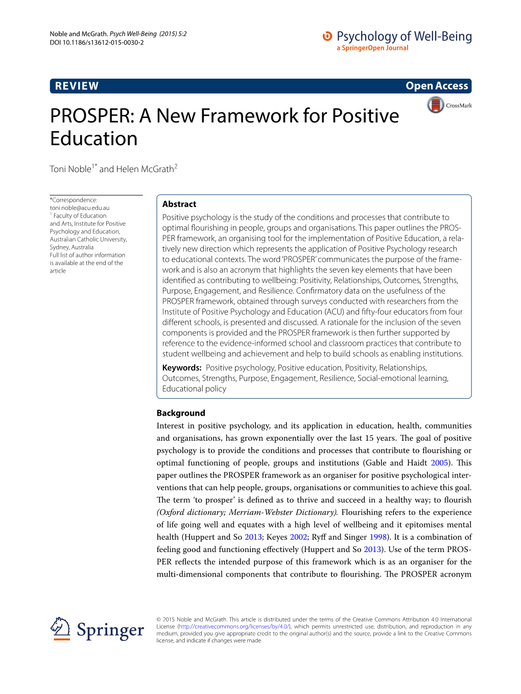 PROSPER: a New Framework for Positive Education