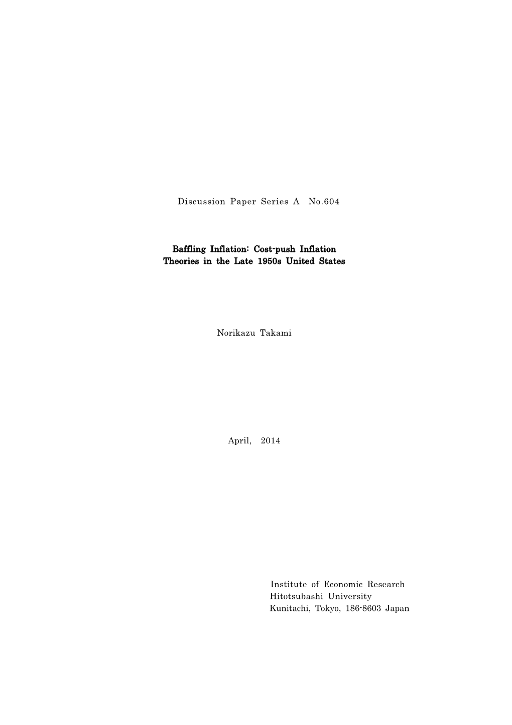 Cost-Push Inflation Theories in the Late 1950S United States