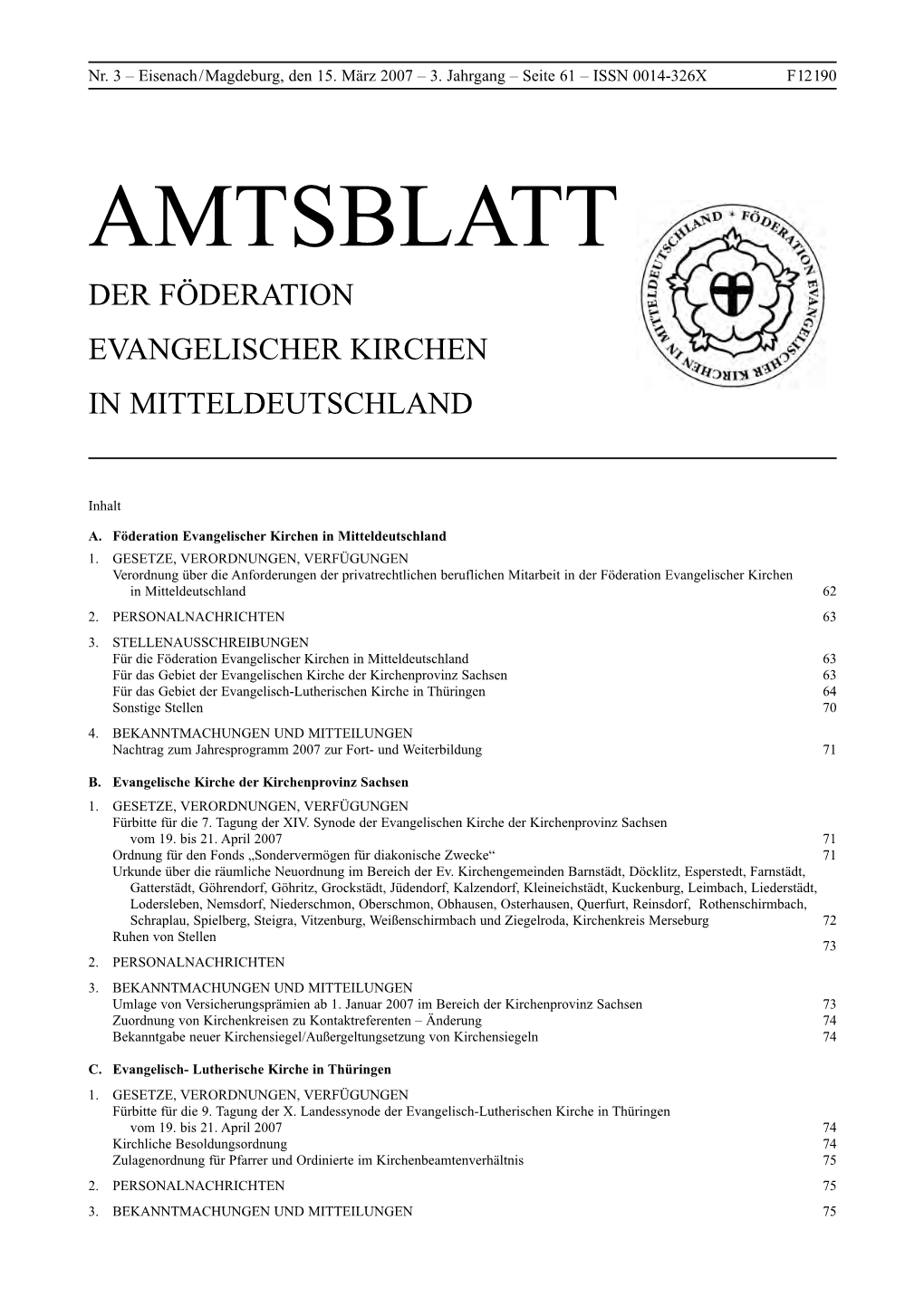 Amtsblatt Der Föderation Evangelischer Kirchen in Mitteldeutschland